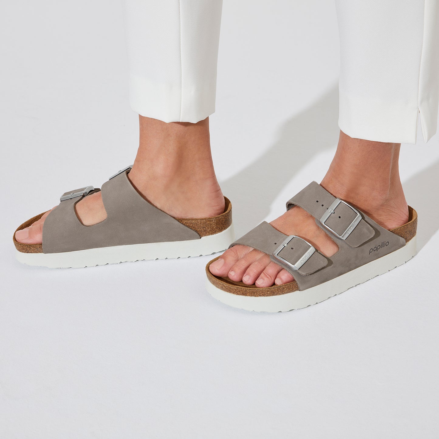 Birkenstock Arizona Platform Nubuck Leather Dove Gray Narrow Fit 1024625