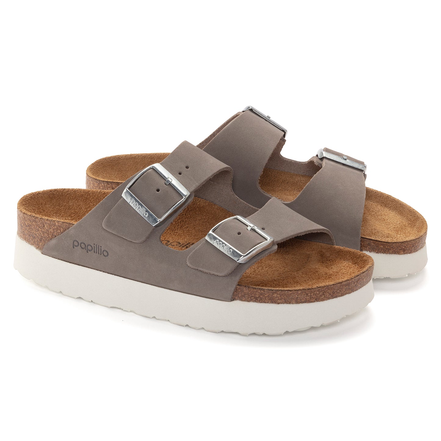Birkenstock Arizona Platform Nubuck Leather Dove Gray Narrow Fit 1024625