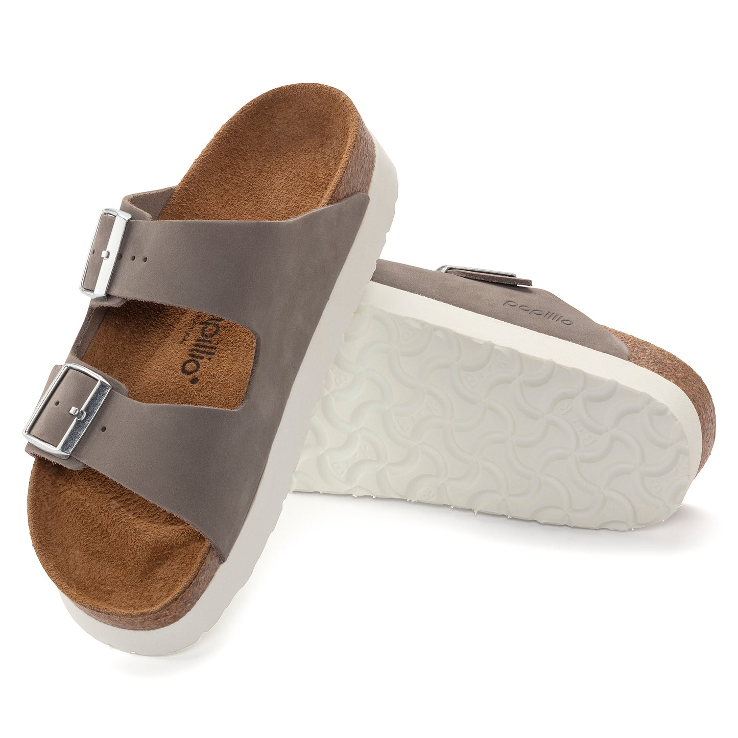 Birkenstock Arizona Platform Nubuck Leather Dove Gray Narrow Fit 1024625