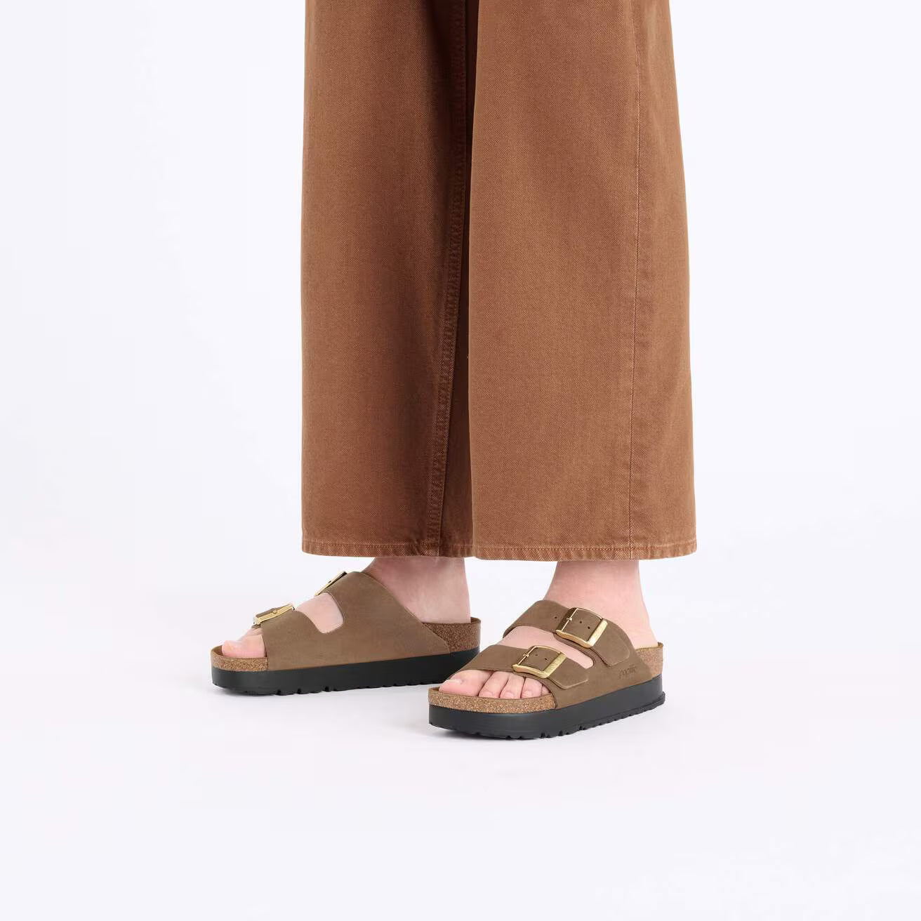 Birkenstock Arizona Flex Platform Nubuck Leather Dark Tea Narrow Fit 1028366