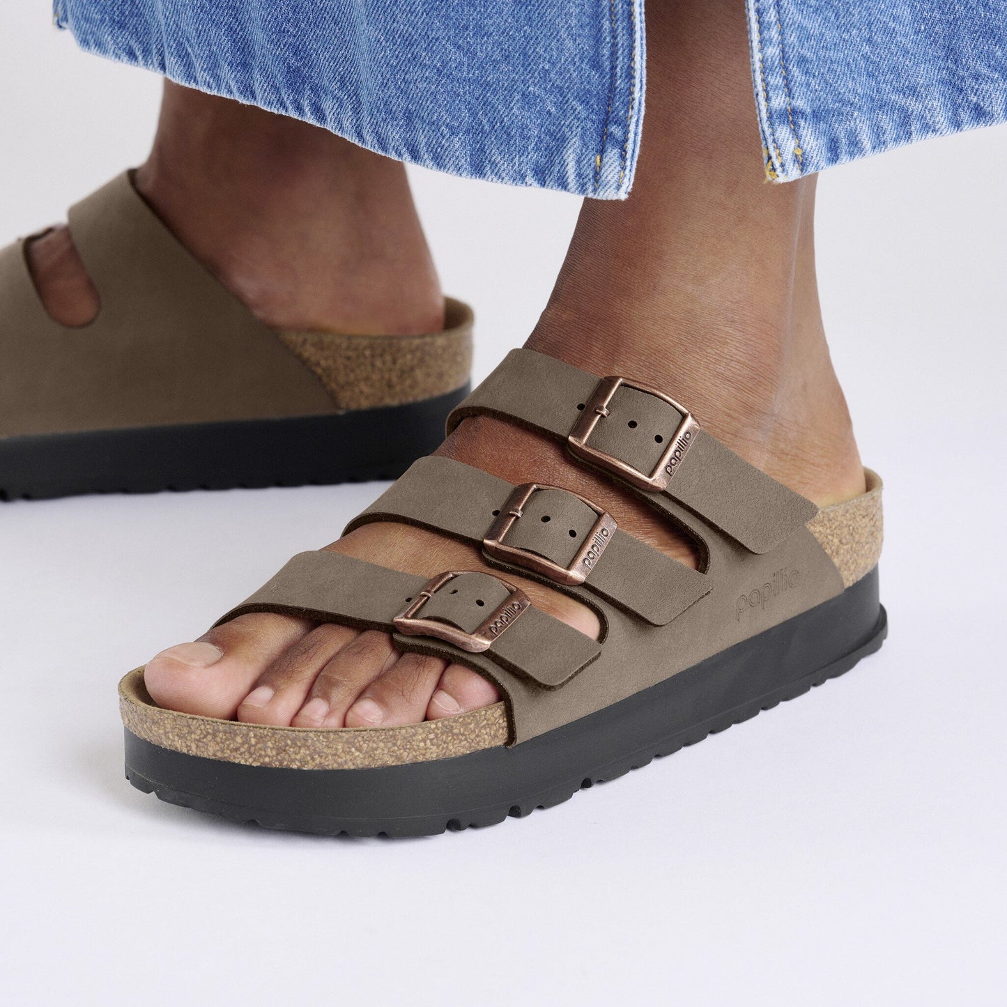Birkenstock Florida Vegan Flex Platform Birkibuc Mocha Narrow Fit 1029741