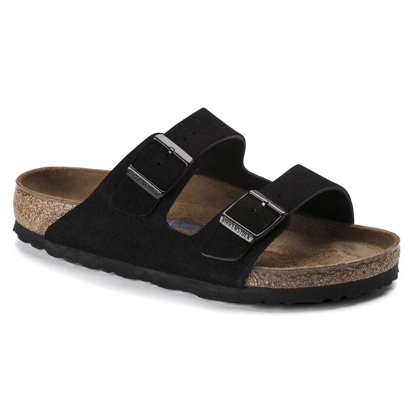 Birkenstock Arizona Soft Footbed Suede Leather Black Narrow Fit 951323