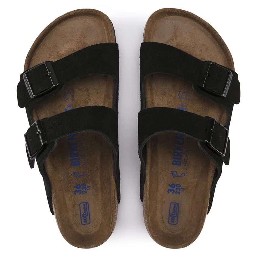 Birkenstock Arizona Soft Footbed Suede Leather Black Narrow Fit 951323