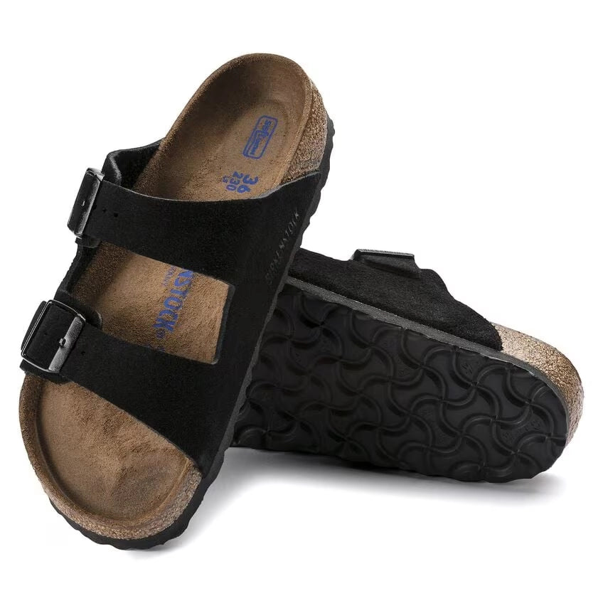 Birkenstock Arizona Soft Footbed Suede Leather Black Narrow Fit 951323