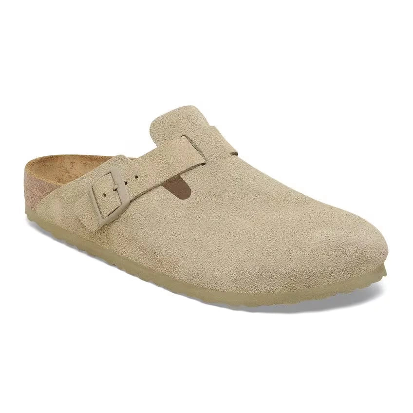Birkenstock Boston Suede Leather Faded Khaki Narrow Fit 1025844