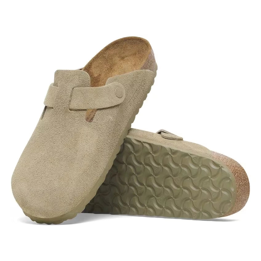 Birkenstock Boston Suede Leather Faded Khaki Narrow Fit 1025844