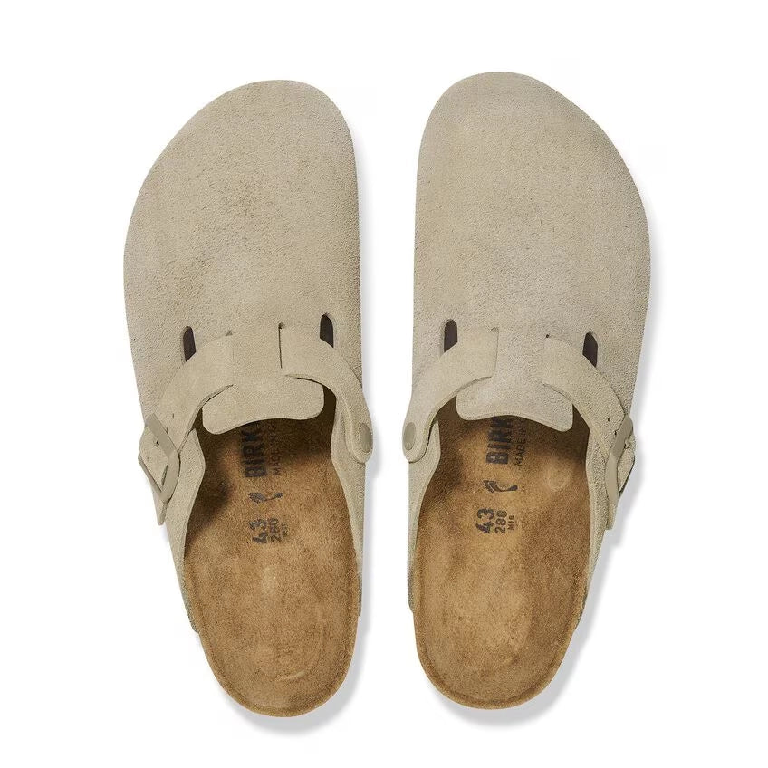 Birkenstock Boston Suede Leather Faded Khaki Narrow Fit 1025844