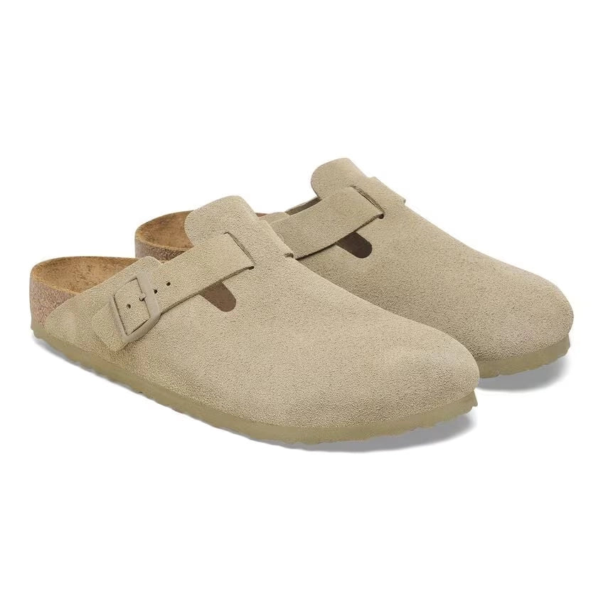 Birkenstock Boston Suede Leather Faded Khaki Narrow Fit 1025844