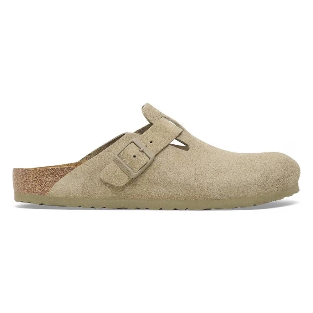 Birkenstock Boston Suede Leather Faded Khaki Narrow Fit 1025844