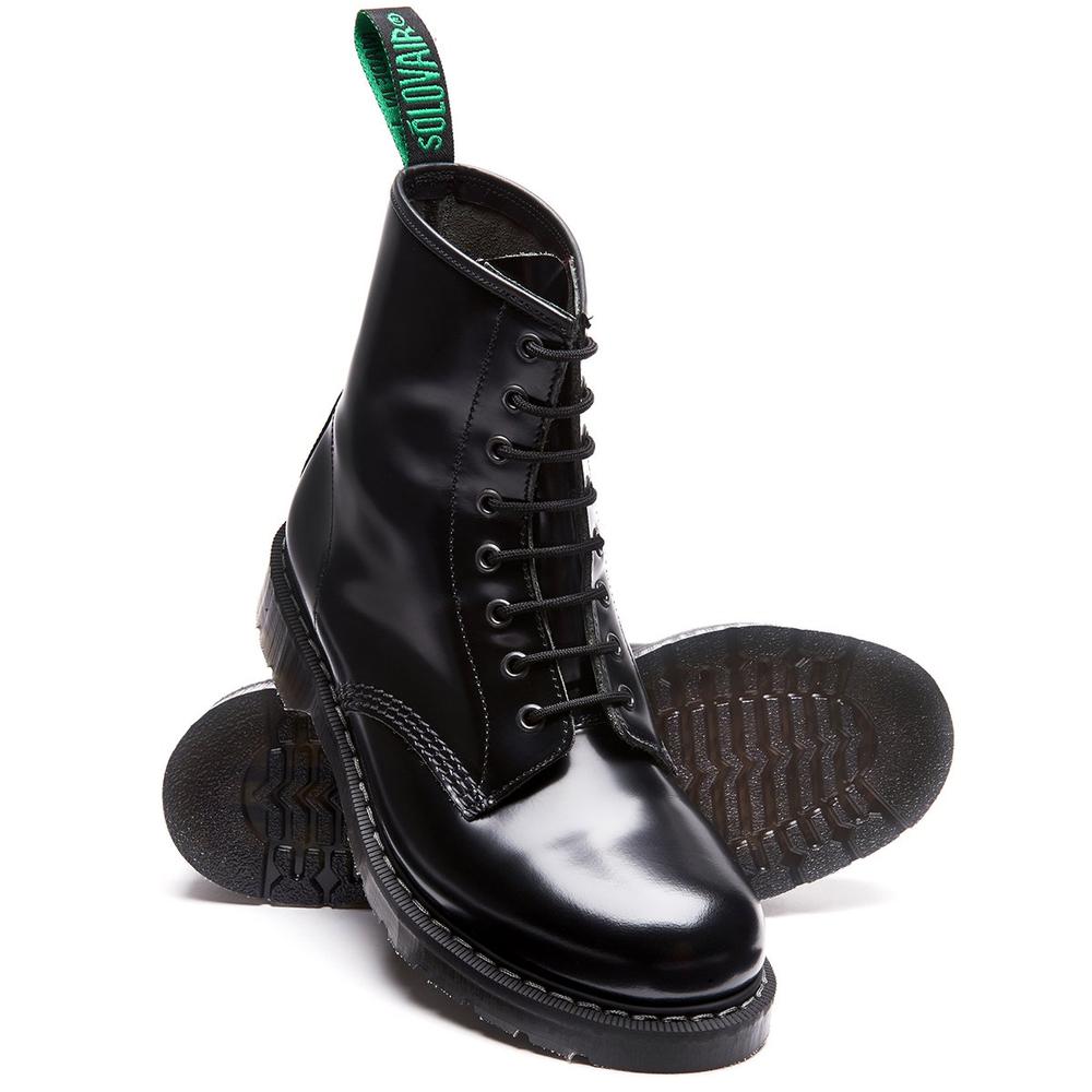 Solovair Classic Black Hi-Shine 8 Eye Derby Boot S8-551-BK-G