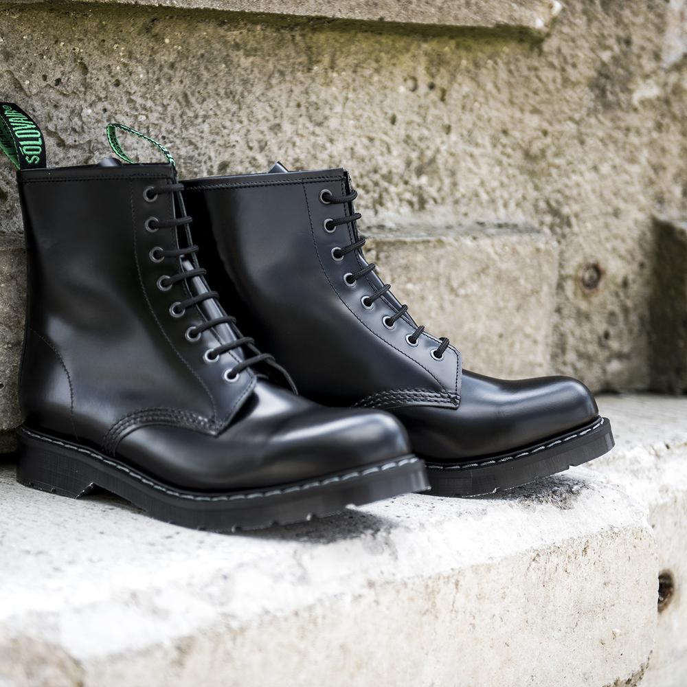 Solovair Classic Black Hi-Shine 8 Eye Derby Boot S8-551-BK-G