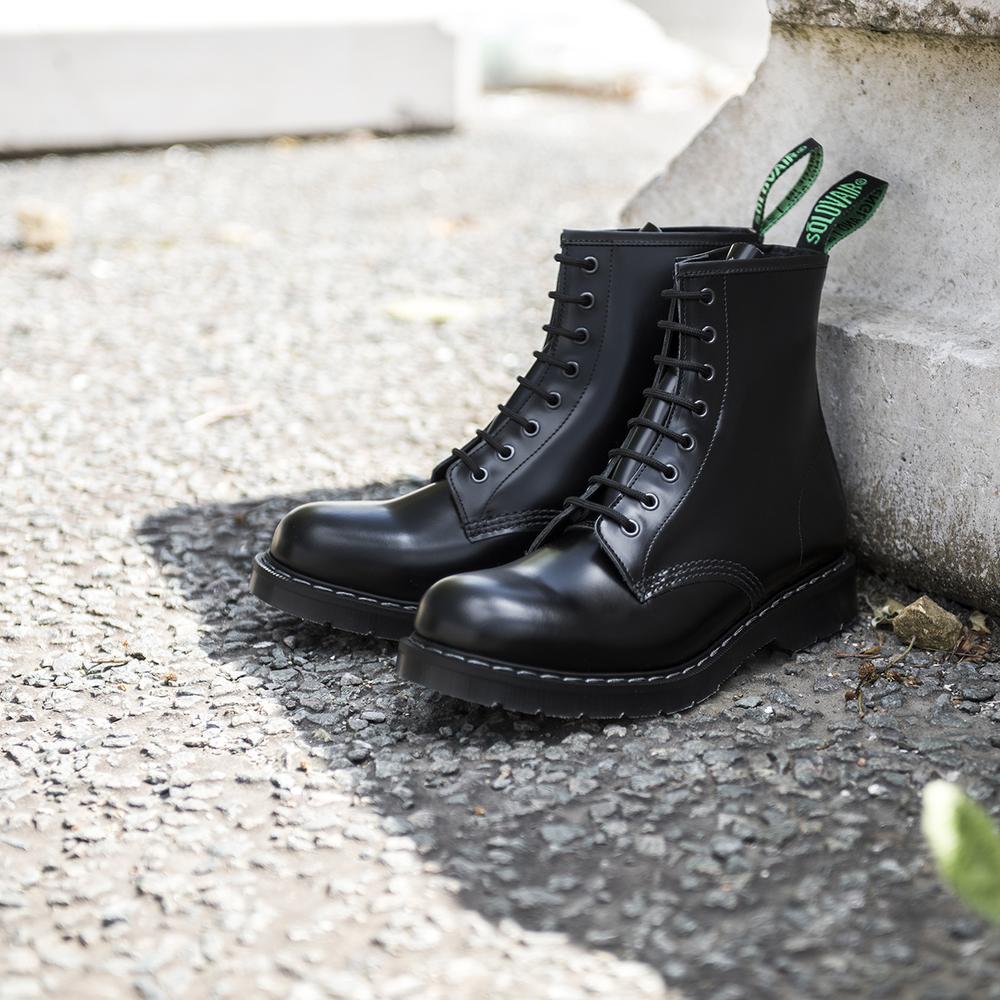 Solovair Classic Black Hi-Shine 8 Eye Derby Boot S8-551-BK-G