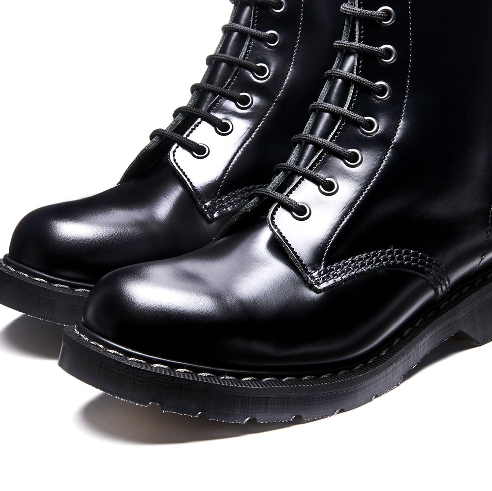 Solovair Classic Black Hi-Shine 8 Eye Zip Derby Boot S8-551-BK-ZIP-G