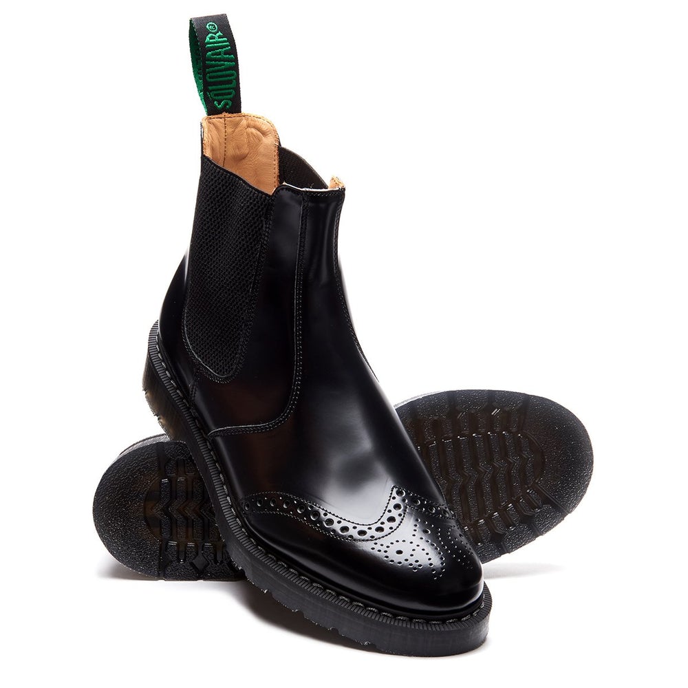 Solovair Classic Black Hi-Shine Punched Dealer Boot S0-905-BK-G