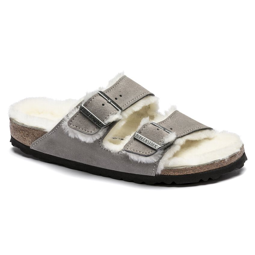 Birkenstock Arizona Shearling Suede Leather/Fur Stone Coin 1017402