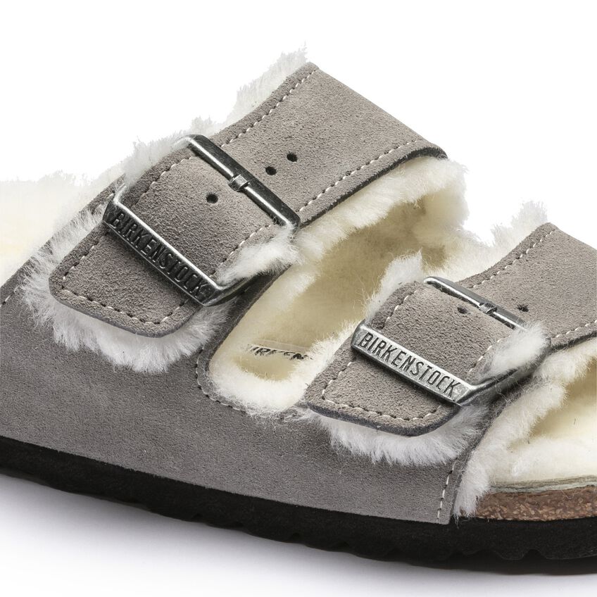 Birkenstock Arizona Shearling Suede Leather/Fur Stone Coin 1017402