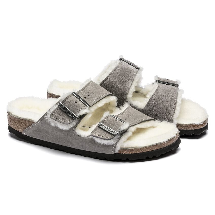 Birkenstock Arizona Shearling Suede Leather/Fur Stone Coin 1017402