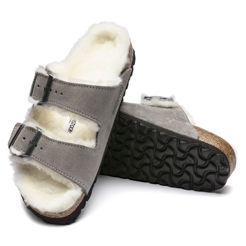 Birkenstock Arizona Shearling Suede Leather/Fur Stone Coin 1017402