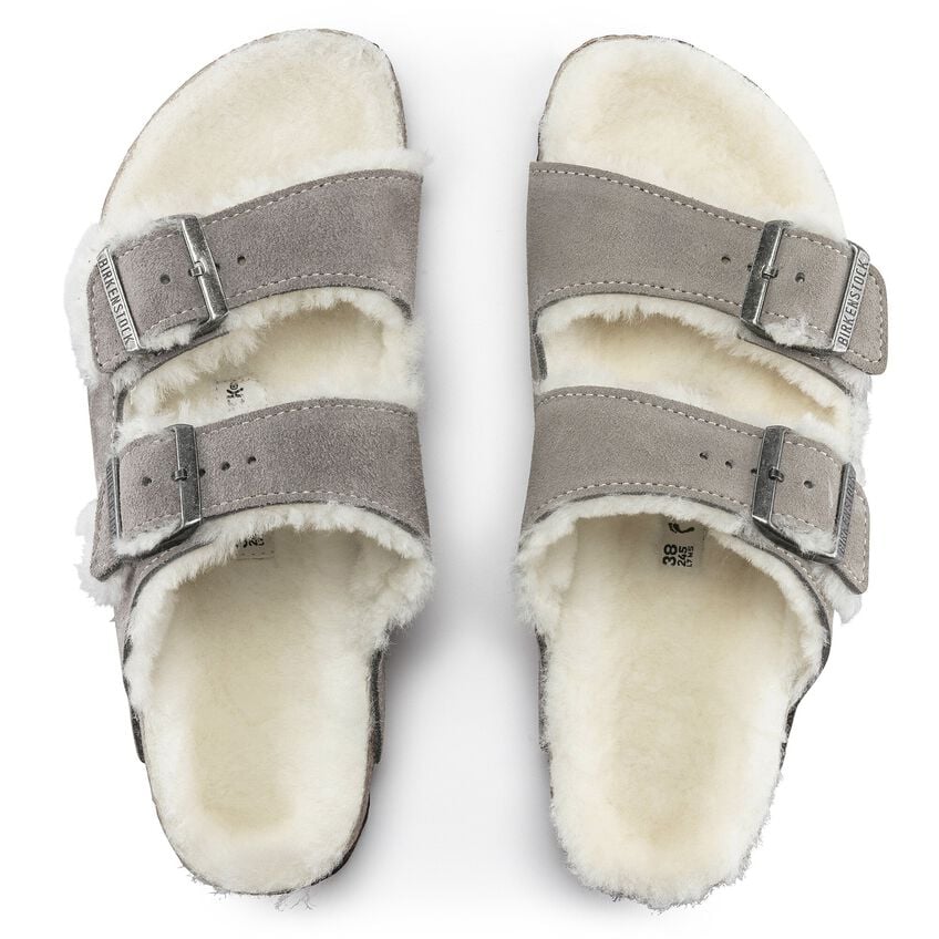 Birkenstock Arizona Shearling Suede Leather/Fur Stone Coin 1017402