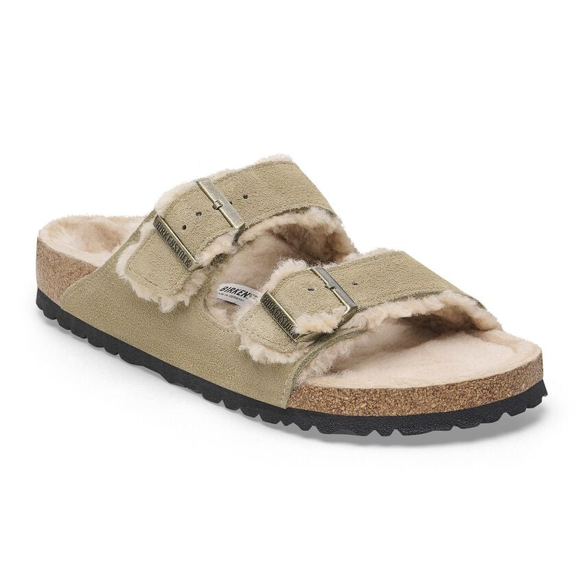 Birkenstock Arizona Shearling Suede Leather/Fur Taupe 1028226