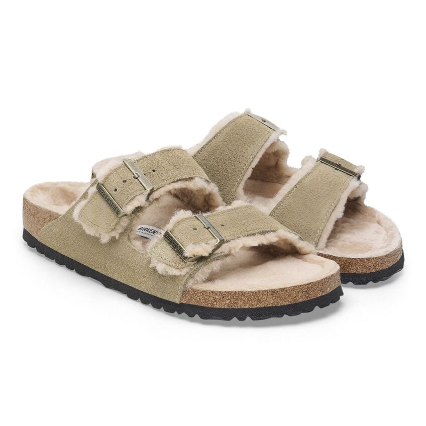 Birkenstock Arizona Shearling Suede Leather/Fur Taupe 1028226