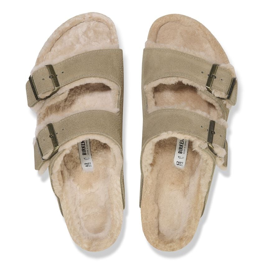 Birkenstock Arizona Shearling Suede Leather/Fur Taupe 1028226