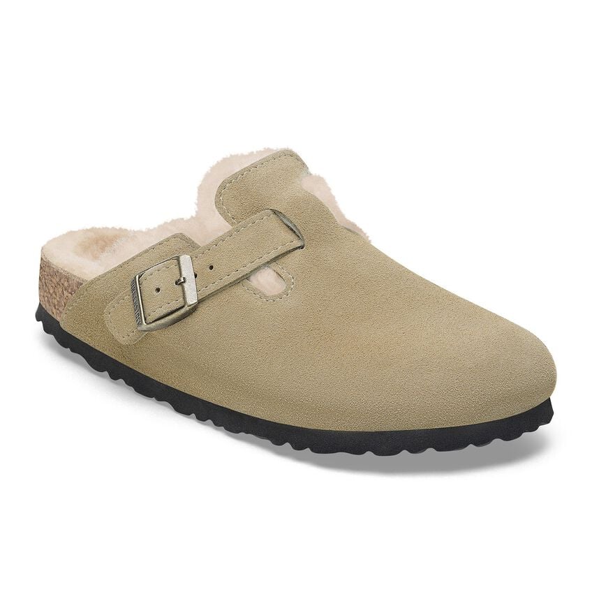 Birkenstock Boston Shearling Suede Leather/Fur Taupe 1028289