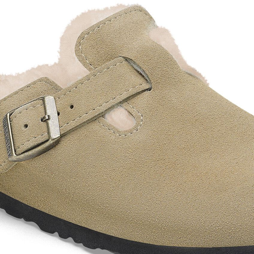 Birkenstock Boston Shearling Suede Leather/Fur Taupe 1028289