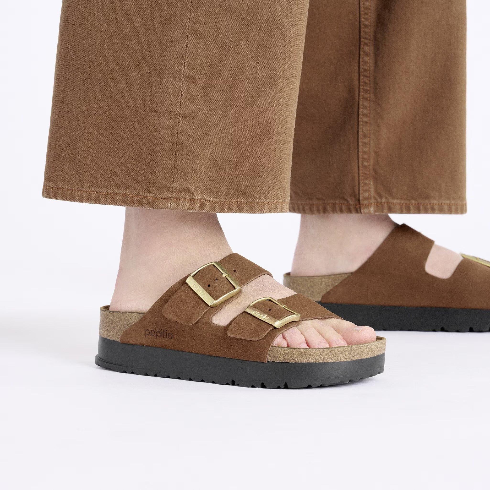 Birkenstock Arizona Flex Platform Nubuck Leather Dark Tea Narrow