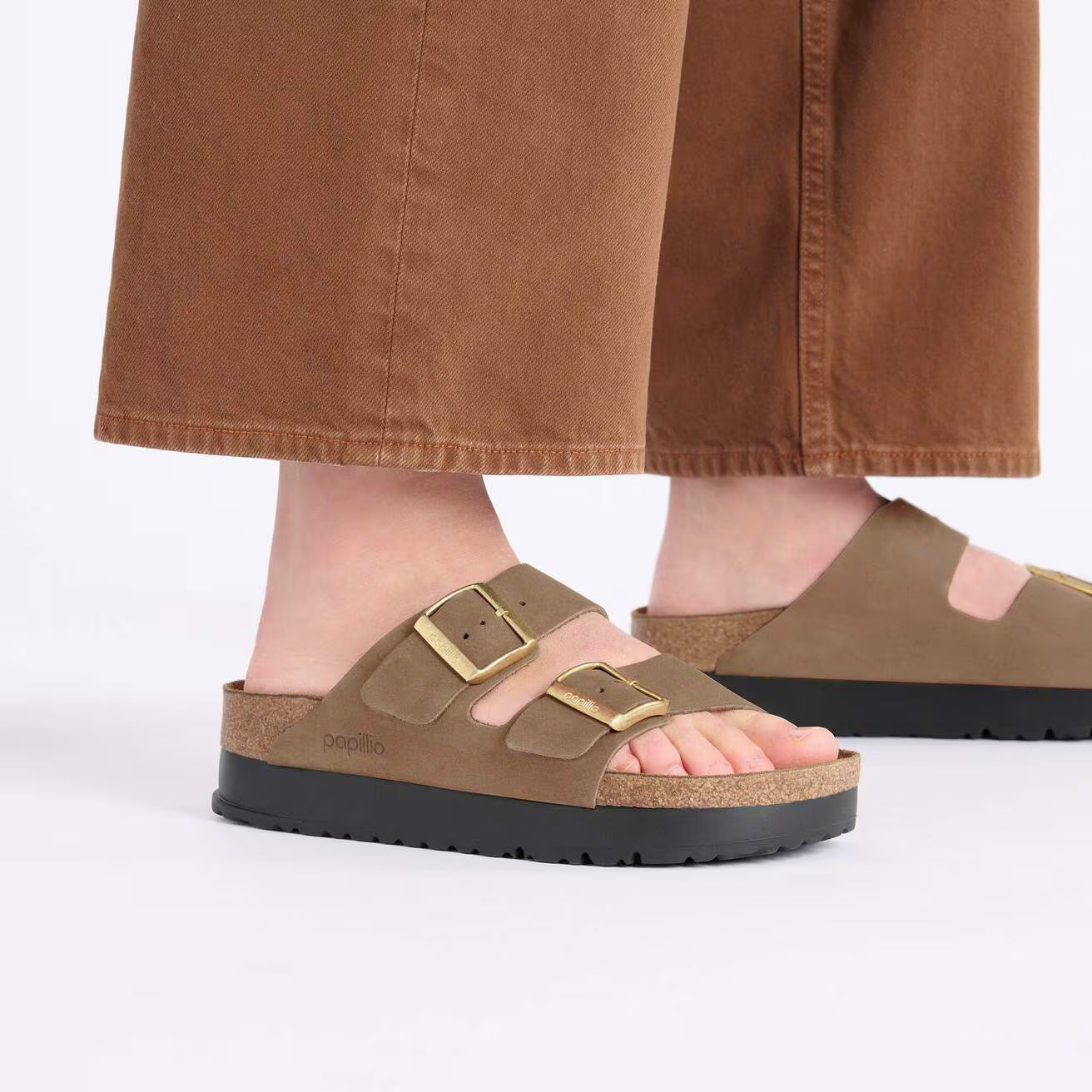 Birkenstock Arizona Flex Platform Nubuck Leather Dark Tea Narrow Fit 1028366