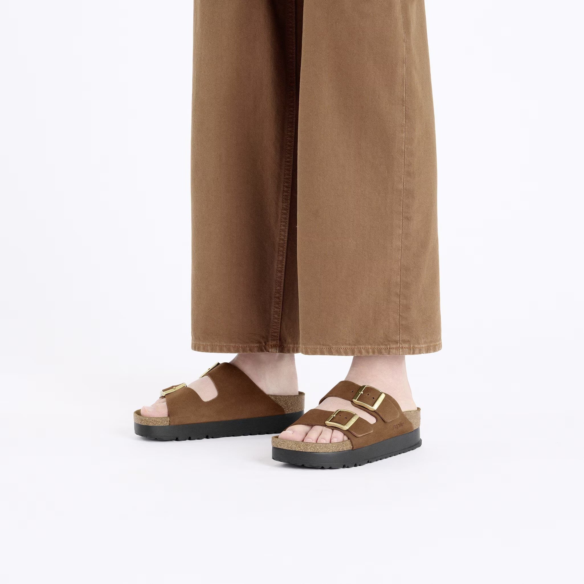 Birkenstock Arizona Flex Platform Nubuck Leather Dark Tea Narrow