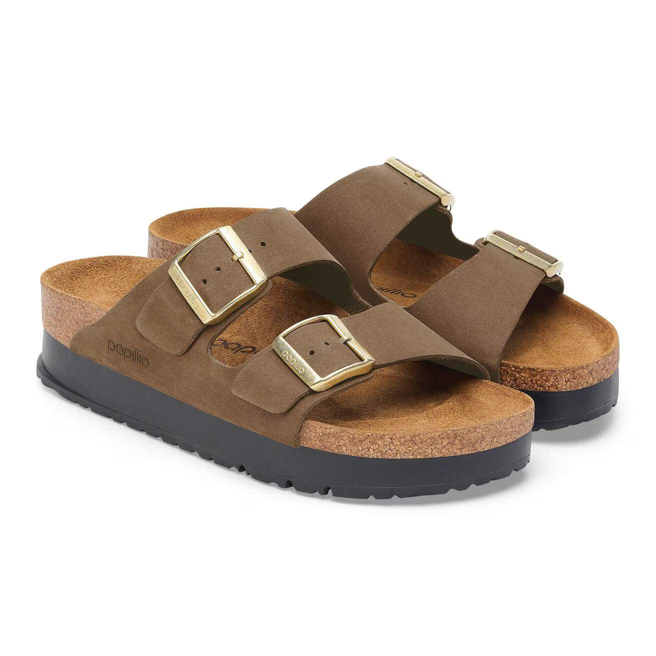 Birkenstock Arizona Flex Platform Nubuck Leather Dark Tea Narrow Fit 1028366