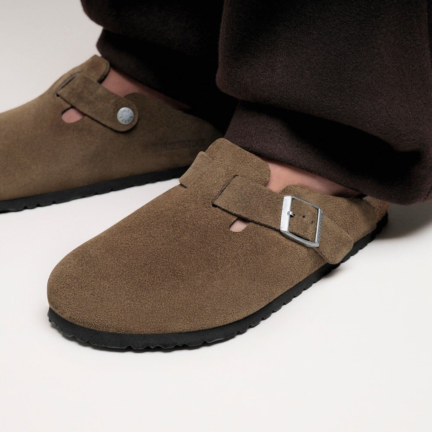 Birkenstock Boston Soft Footbed Suede Leather Dark Tea Tonal Narrow Fit 1030861