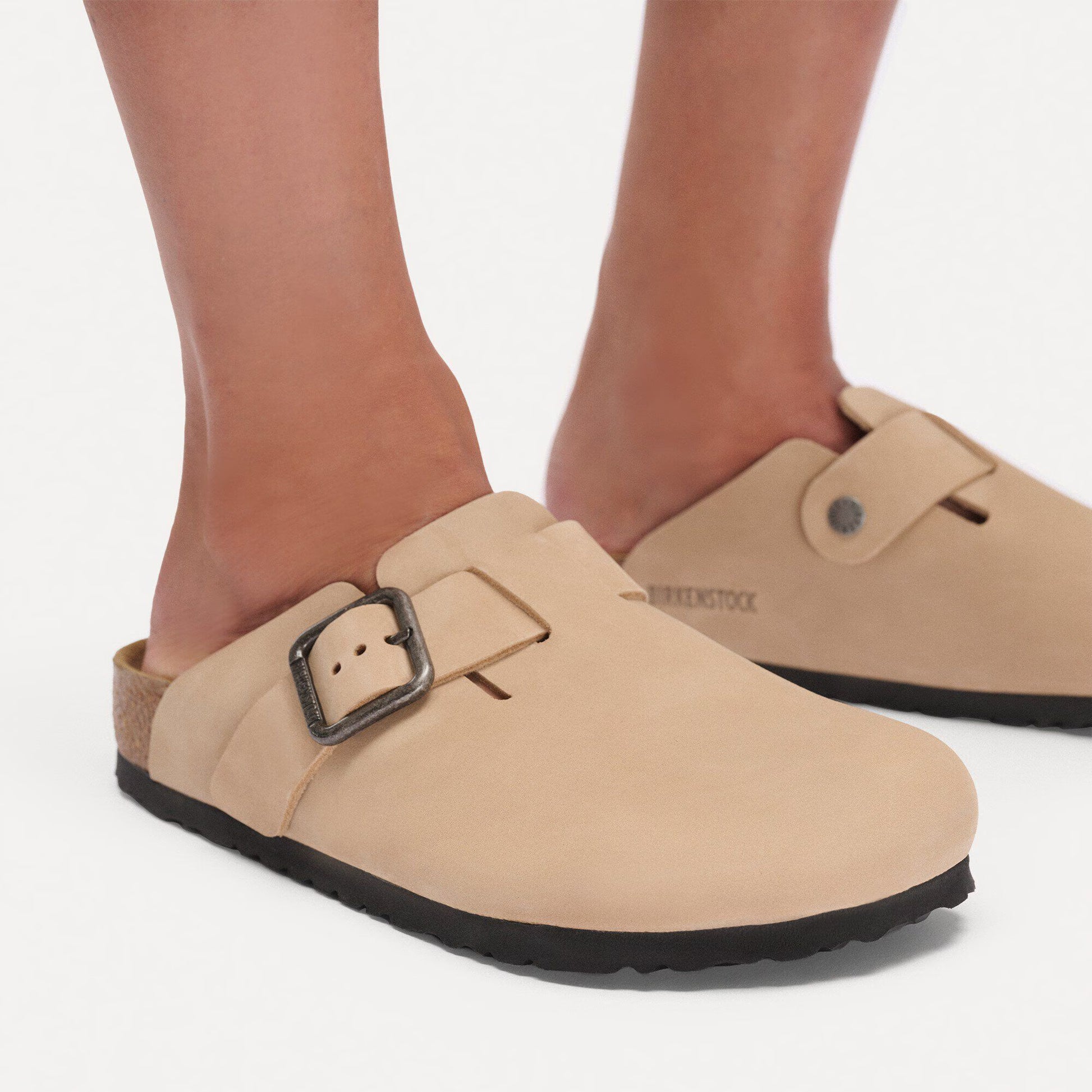 Birkenstock Boston Wire Buckle Nubuck Leather Sandcastle Regular Fit 1031584