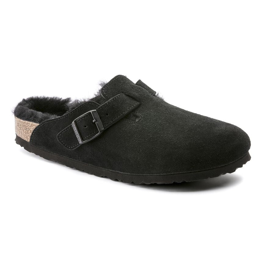 Birkenstock Boston Shearling Suede Leather/Fur Black 259881