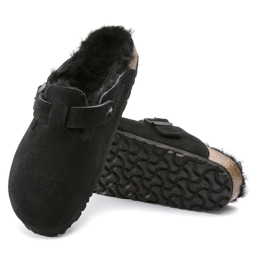 Birkenstock Boston Shearling Suede Leather/Fur Black 259881