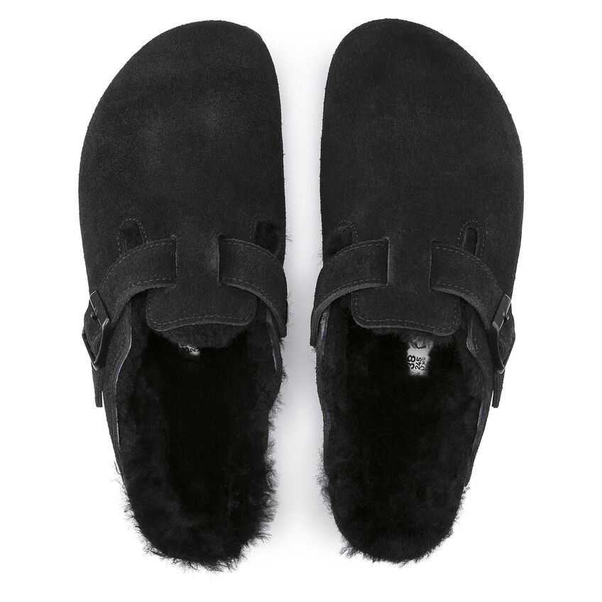 Birkenstock Boston Shearling Suede Leather/Fur Black 259881