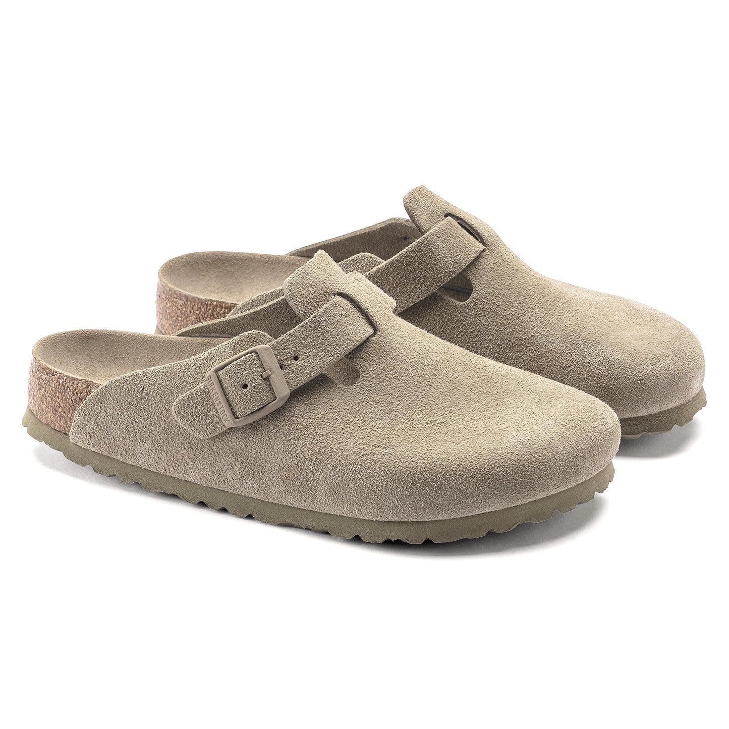 Birkenstock Boston Soft Footbed Suede Leather Faded Khaki Narrow Fit 1019108