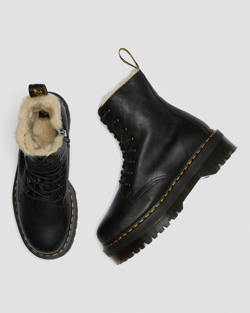 Black dr martens store with fur lining